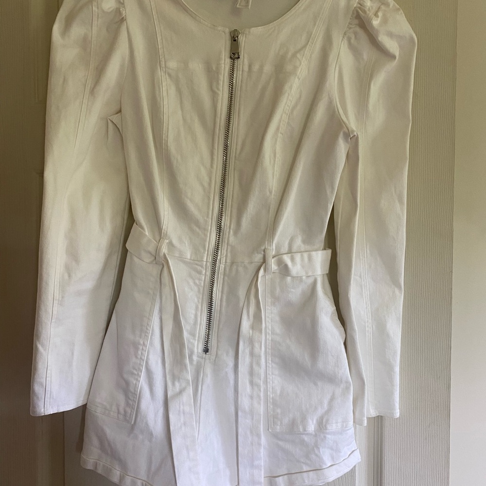 White Long Sleeve Zip-Up Dress